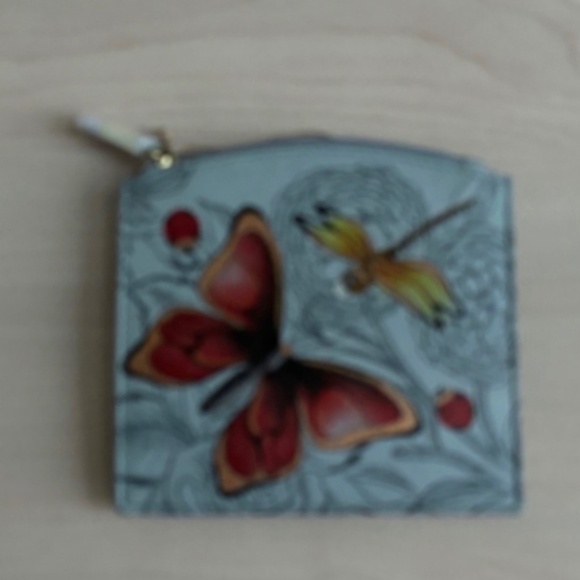 New Sharif Celadon Leather Embroidered Floral Bag, Anuschka Blue Wallet & Clutch - Picture 4 of 4